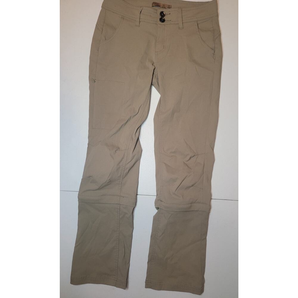Prana Women's 2 Beige Convertible Zip Off Pants Snap Flap Back Pockets Outdoors